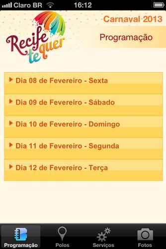 Crédito: Reprodução de Tela. Aplicativo gratuito traz detalhes da programação do carnaval do Recife (Reprodução de Tela)