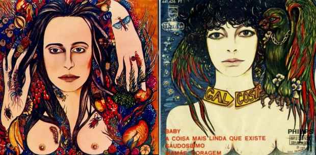 Capas de discos de Maria Bethânia e Gal Costa feitas por Jasmin. Fotos: Odeon/ Philips/ Reprodução