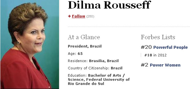 Dilma Rousseff foi considerada a 20ª pessoa mais importante do planeta, segundo levantamento da Revista Forbes. Foto: Forbes/Reprodução. (Forbes/Reprodução)