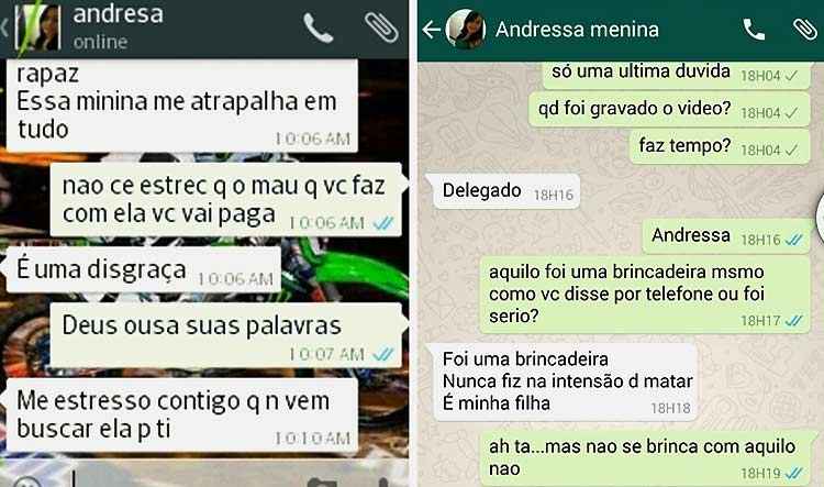 Após a conversa de Andressa com o ex-companheiro ser compartilhada (esq) o delegado de Uruçuí conversou com a estudante (Reprodução/Whatsapp)