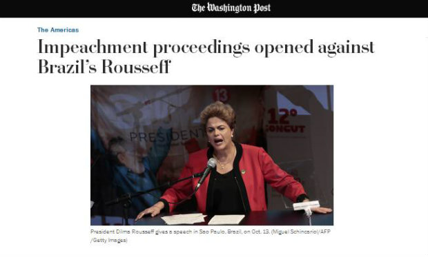 The Washington Post repercute a decisão de Eduardo Cunha contra Dilma Rousseff. (Foto: Reprodução/The Washington Post)