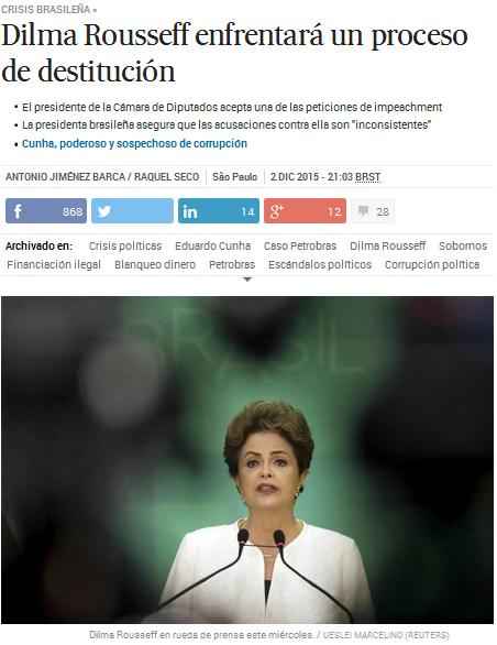 El País, da Espanha, deu destaque ao acontecimento da política brasileira. (Foto: Reprodução/El País)