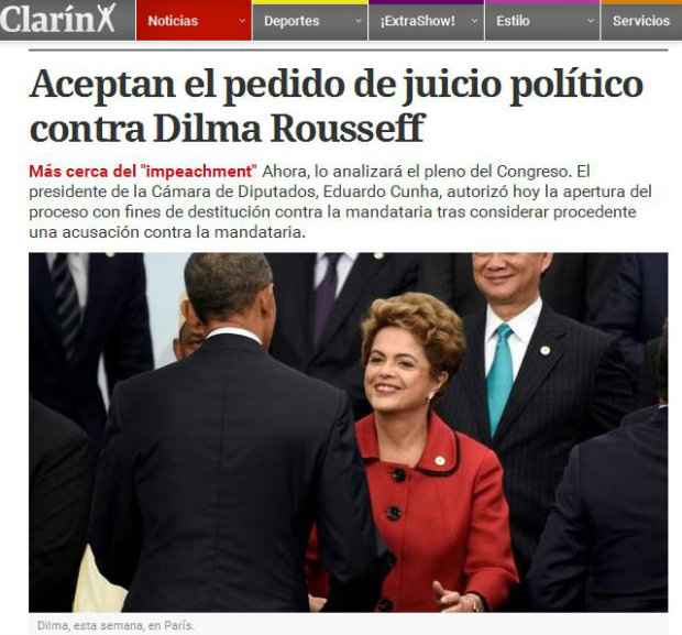 O Diario Clarín, da Argentina, noticia a decisão de Cunha. (Foto: Reprodução/Clarín)