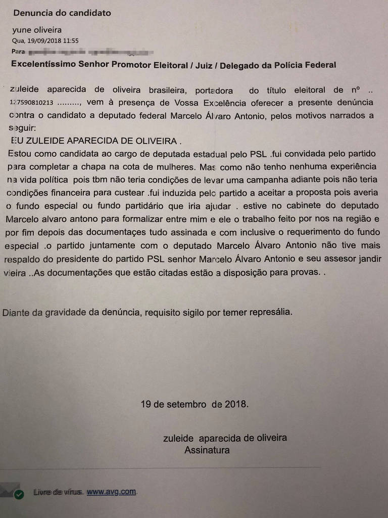 Email enviado no dia 14 de setembro por Zuleide para o TRE-MG. Foto: Reprodução
